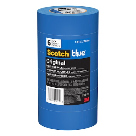 3M Masking Tape, 1.41 in W x 60 yd L, Blue, 6 PK 2090-36AP6